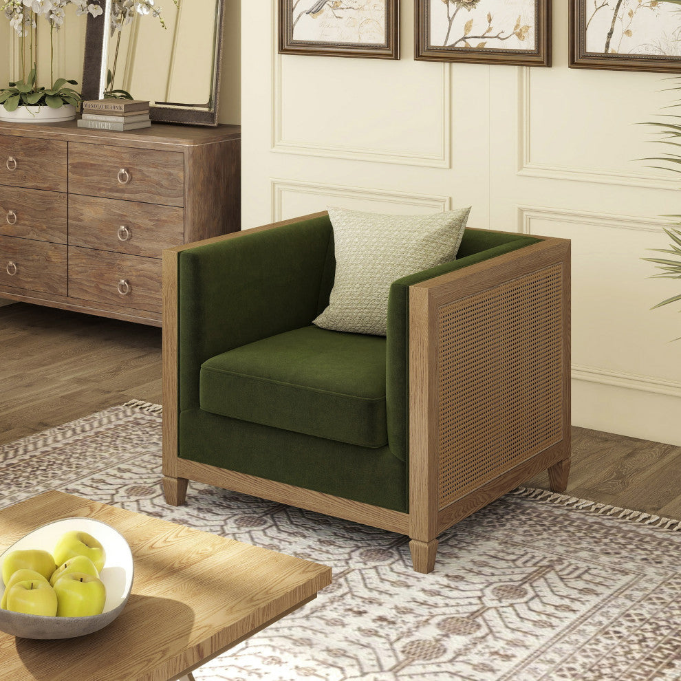 Georgia 34" Cane Rattan Tuxedo Armchair, Olive Green
