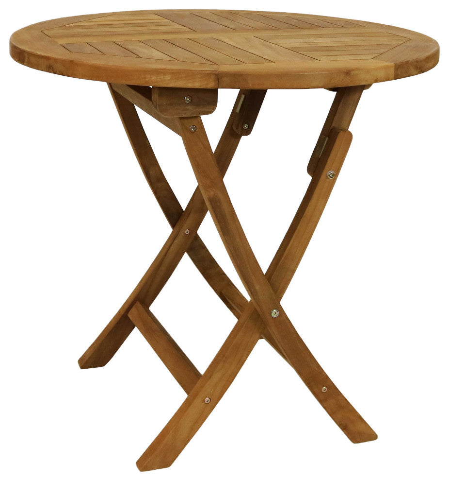 Sunnydaze Folding Round Teak Outdoor Patio Table, 31" Dining Table