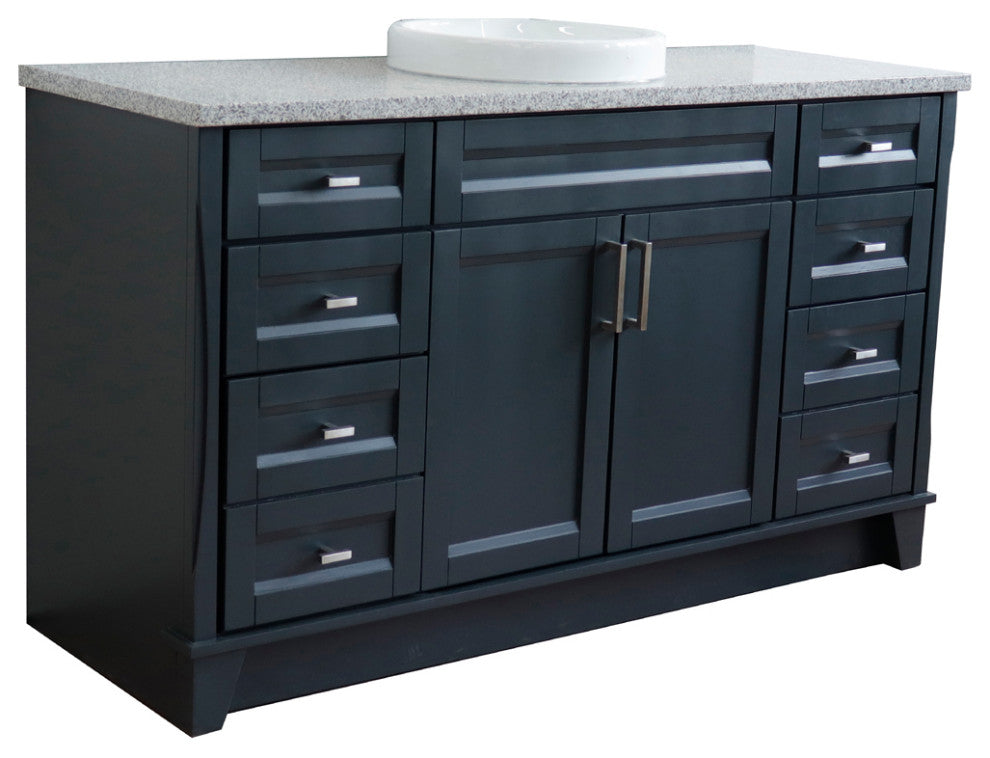 61" Single Sink Vanity, Dark Gray Finish And Gray Granite And Round Sink