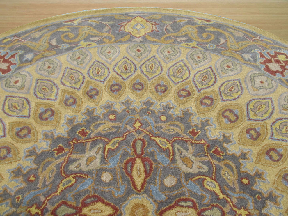 Hand-Tufted Wool Gold Traditional Oriental Gombad Rug, 6' Round
