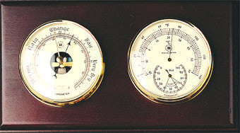 Brass Barometer and Thermometer/Hygrometer on Mahogany Weather Station