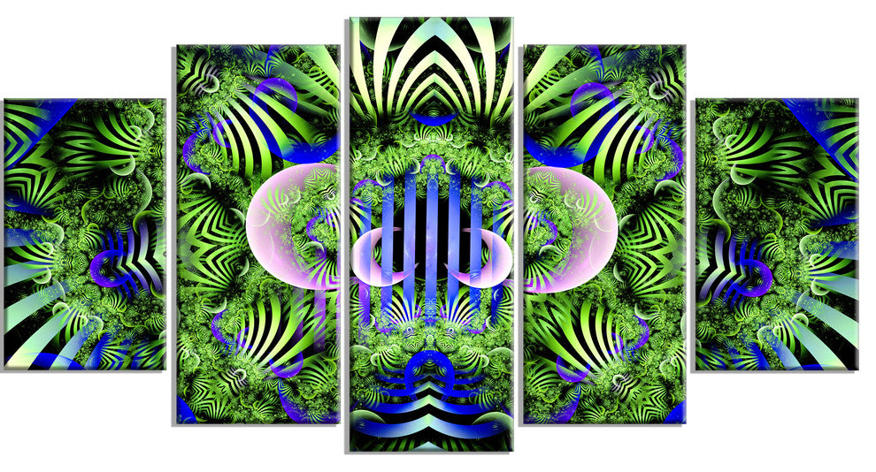 Green Magical Fairy Pattern, Large Floral Canvas Art Print, 60"x32", 5 Panels