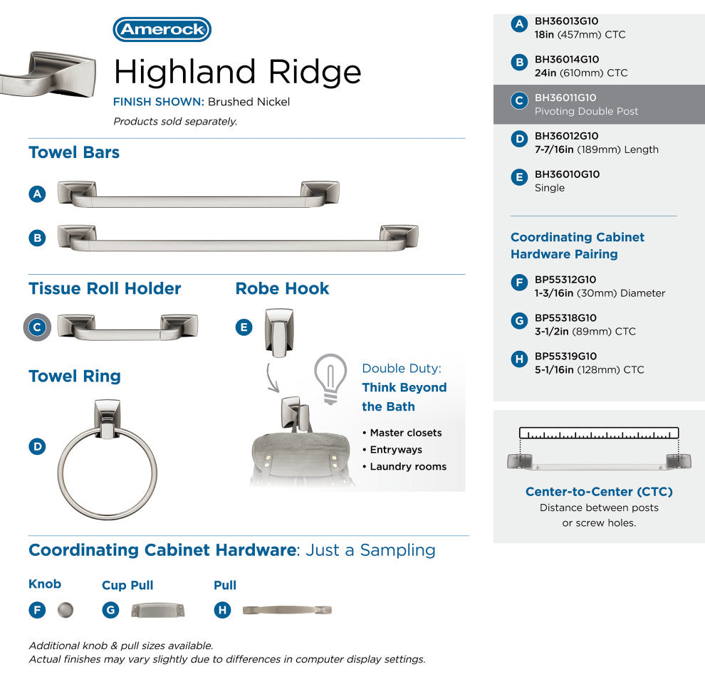 Amerock Highland Ridge Transitional Pivoting Double Post Toilet Paper Holder, Br
