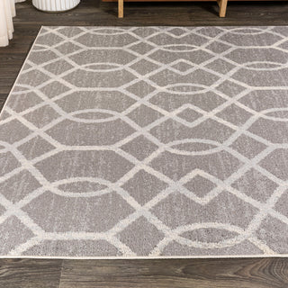 Asilah Ogee Fretwork Area Rug, Dark Gray/Cream, 8 X 10