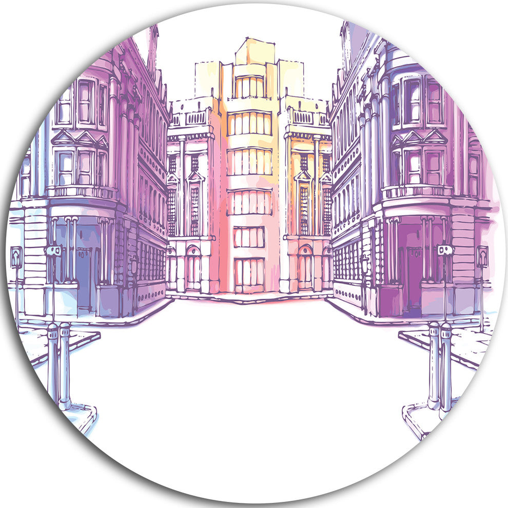Old City Street, Cityscape Painting Round Wall Art, 11"