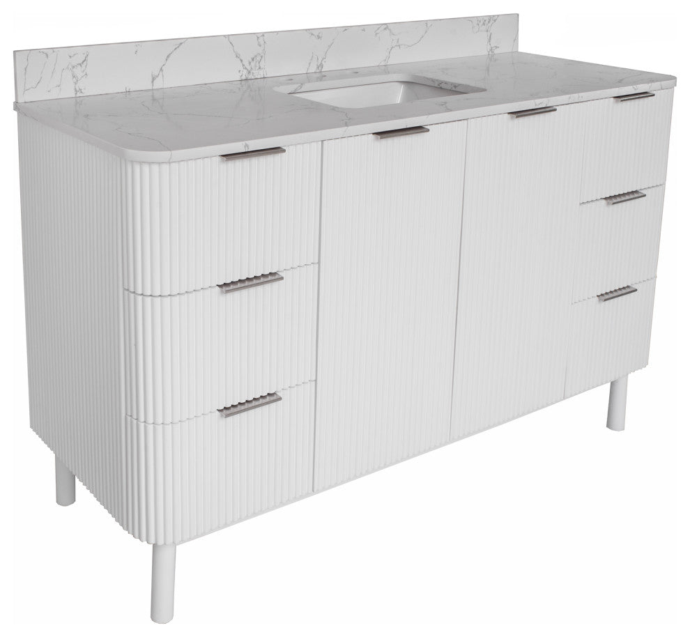 Utopia 60" Bathroom Vanity, White, Top: Engineered Marble, Single