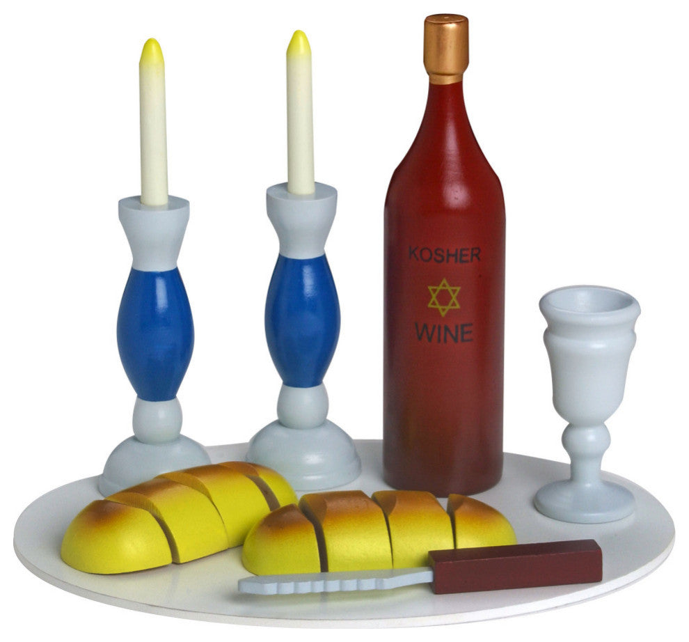 Wooden Shabbat Play Set, in Cloth Storage Bag - CHHS-18