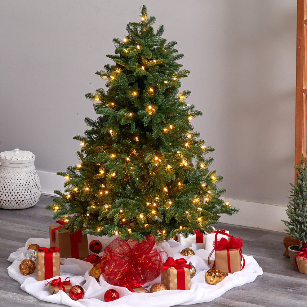 4' South Carolina Spruce Faux Xmas Tree W/ White Warm Lights & Bendable Branches