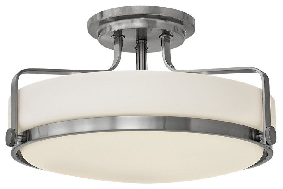 Hinkley Harper 18" Large Semi-Flush Ceiling Light, Brushed Nickel + Etched Opal