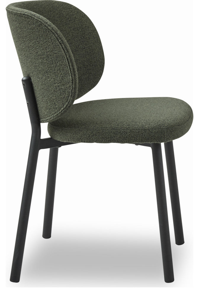 Mid-Century Modern Curved Back DIning Chair, Set of 2, Forest Green Boucle, Dining Height