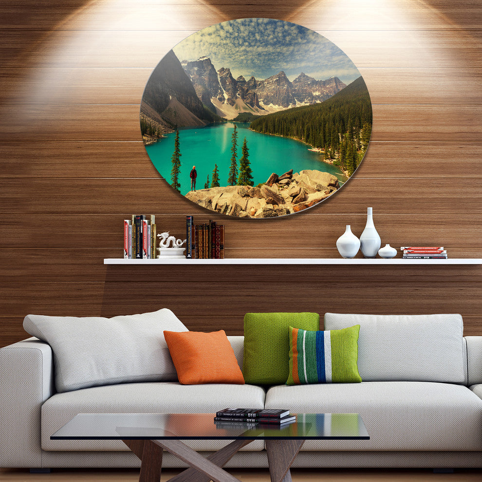Beautiful Moraine Mountain Lake, Landscape Disc Metal Artwork, 36"
