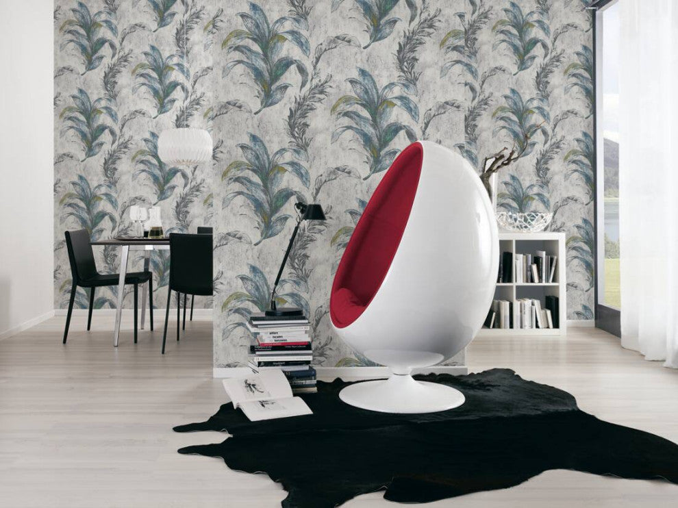 Modern Textured Wallpaper With Floral, 304561, Beige Green, Sample