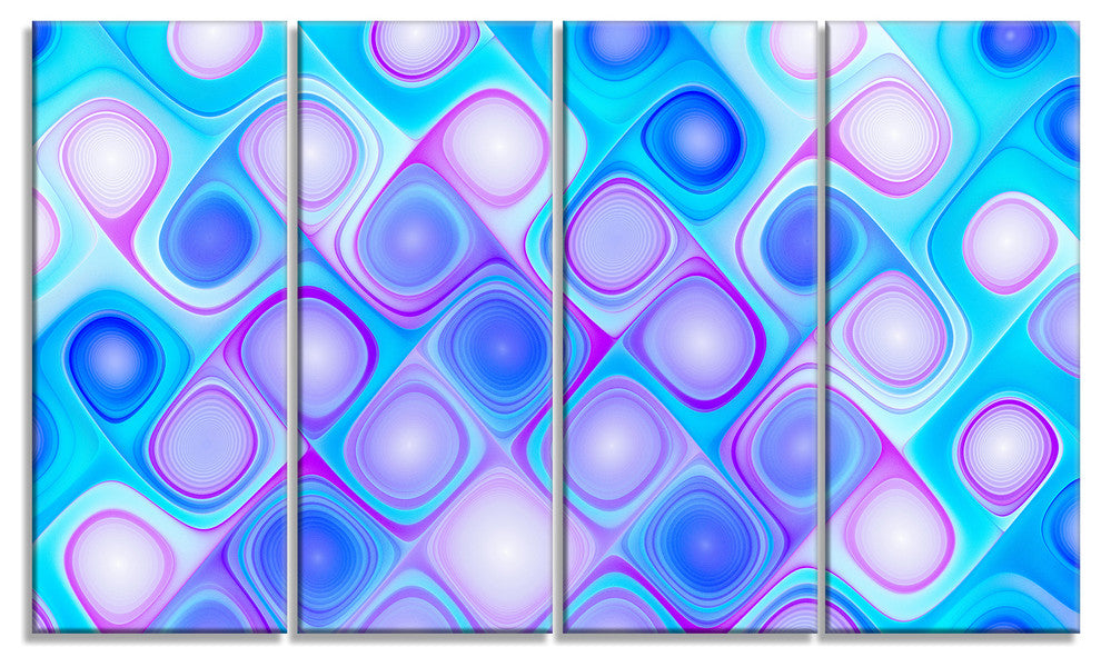 Dense Blue Pattern with Swirls, Abstract Wall Art Canvas, 48"x28", 4 Panels
