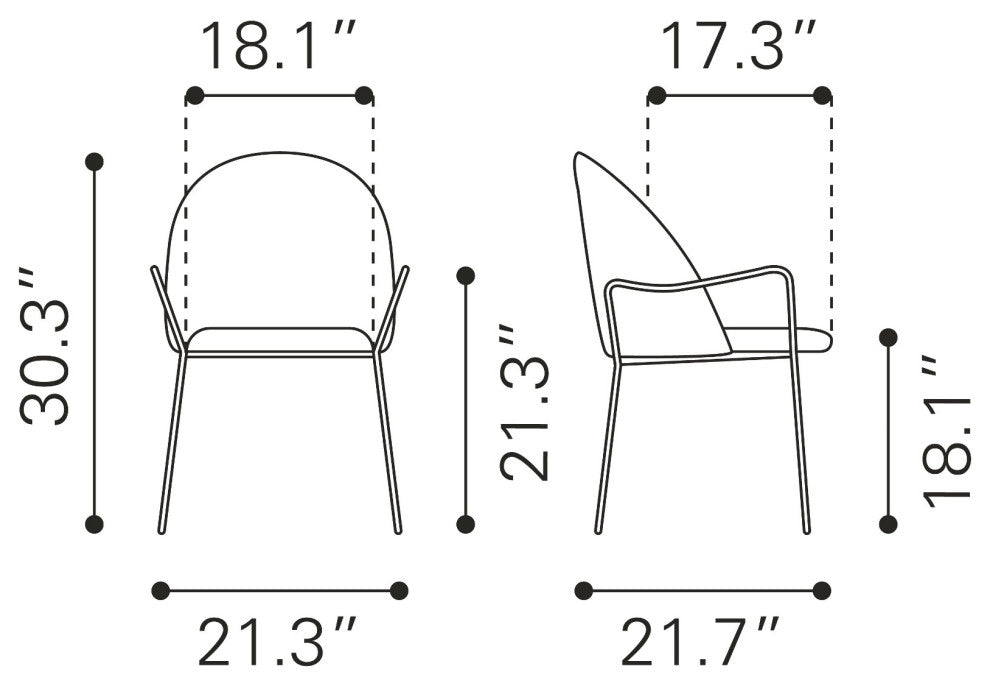 Dining Chair, Set of 2, Steel Metal, Fabric, Dark Brown, Brown, Cafe Bistro