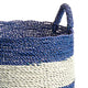 Set 2 Coastal Casual Blue White Stripe Tall Hamper Tote Baskets Large Handles