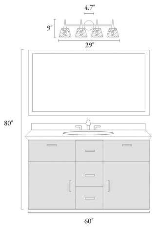LNC 29" 4-Light Polished Gold with Seeded Glass Modern Vanity Light