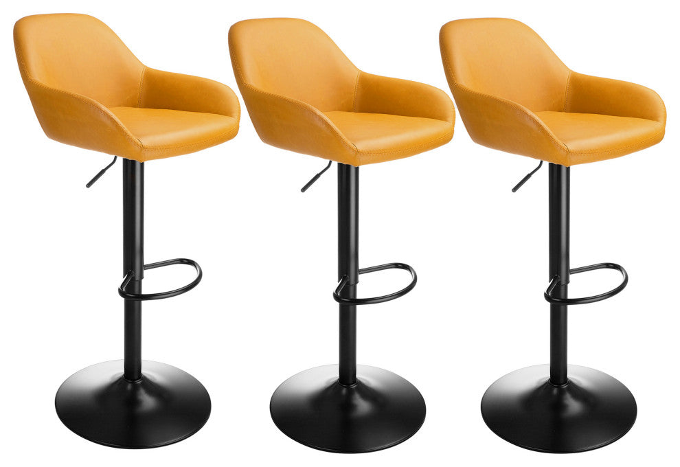 Set of 3 Adjustable Swivel Bar Stool, Mustard Yellow