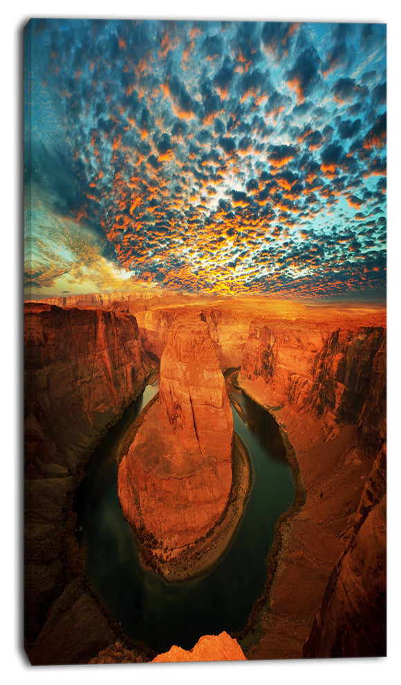 Horse Shoe Bend under Stormy Sky, Oversized Landscape Canvas Art, 16"x32"