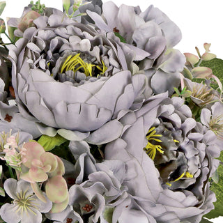 Set of 2 Grey Artificial Peony Hydrangea Flower Stem Bush Bouquet 17"