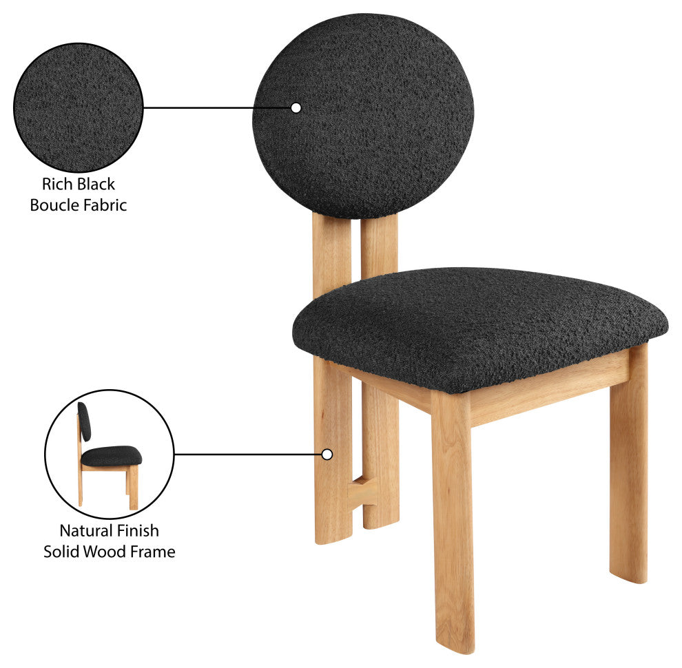Napa Boucle Fabric Dining Chair, Set of 2, Black, Natural Finish