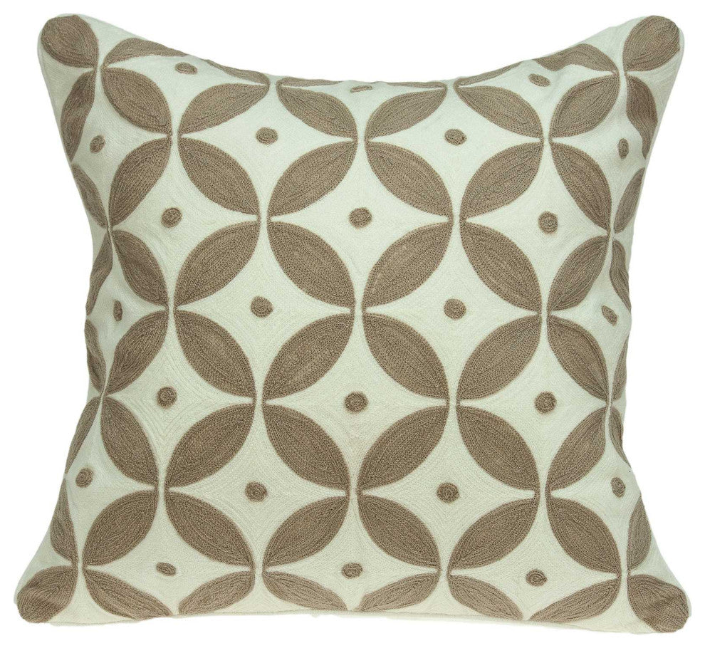 HomeRoots 20" x 0.5" x 20" Transitional Beige and White Cotton Pillow Cover