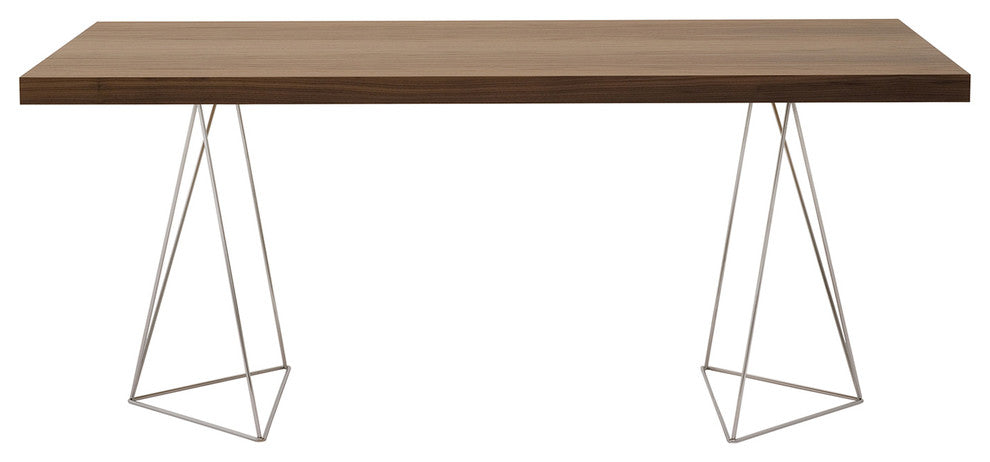 Contemporary Wire Leg Home Office Desk, Walnut/Chrome