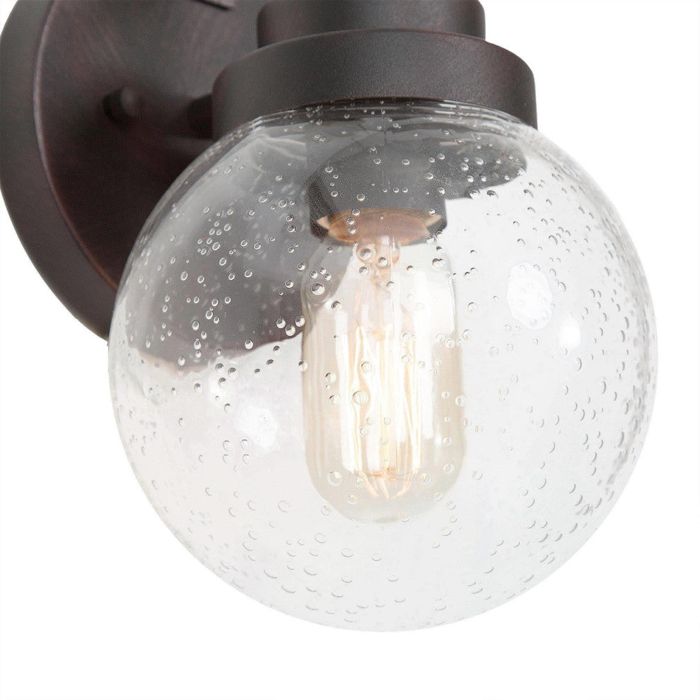 LNC 1-Light Seeded Glass Globe Outdoor Wall Light, Rusty Finish