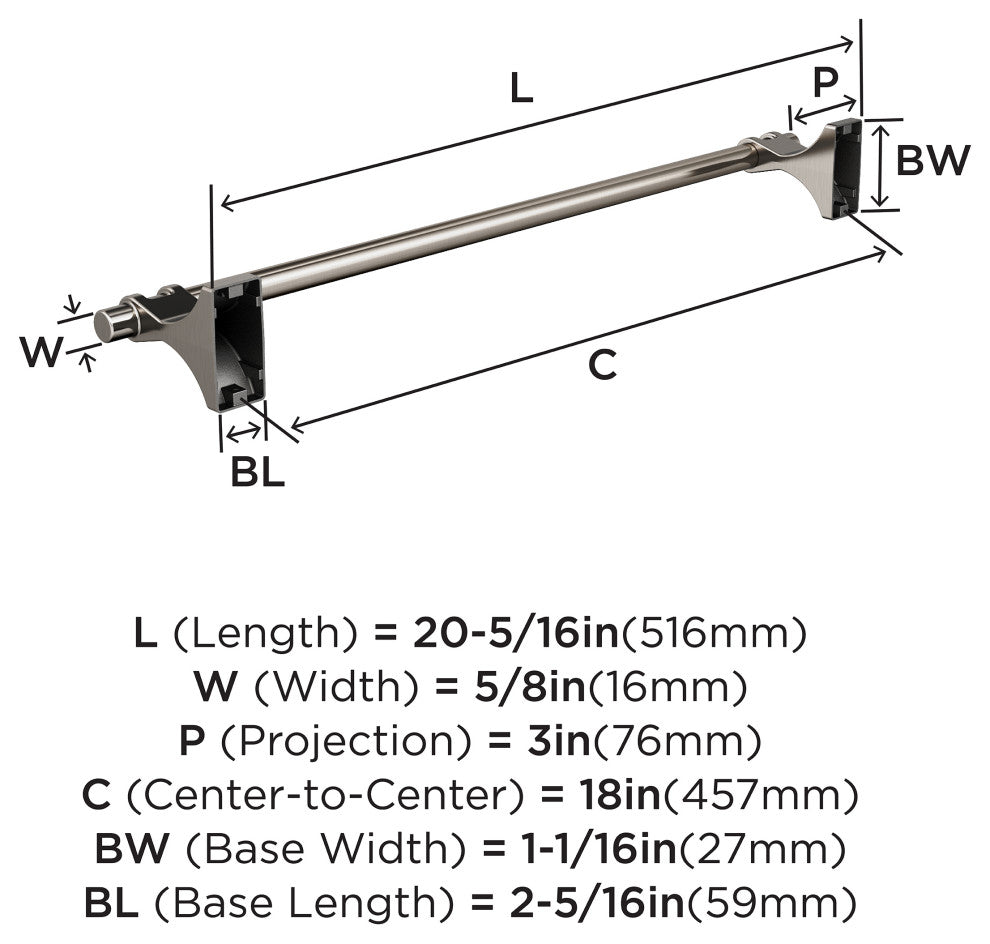 Amerock Davenport Transitional Towel Bar, Brushed Nickel, 18" Center-to-Center