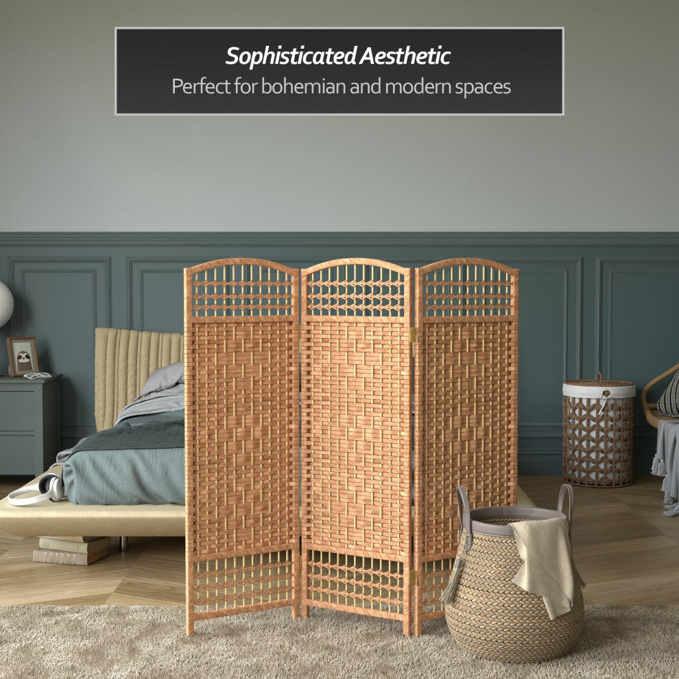 4' Tall Fiber Weave Room Divider, Natural, 3 Panels