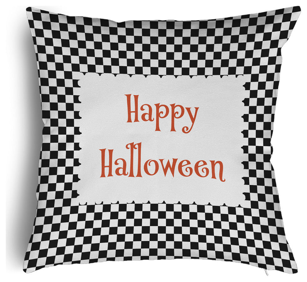 Happy Halloween Checks Accent Pillow With Removable Insert, Black, 18"x18"