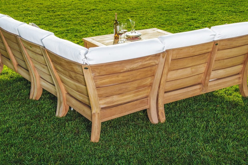 5-Piece Atnas Teak Sectional Outdoor Sofa Set, Cast Lagoon Sunbrella Cushion