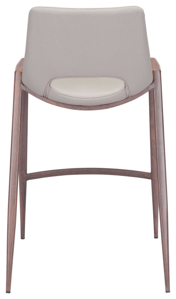 Counter Stool Chair, Set of 2, Faux Vinyl Leather, Steel, Beige, Walnut