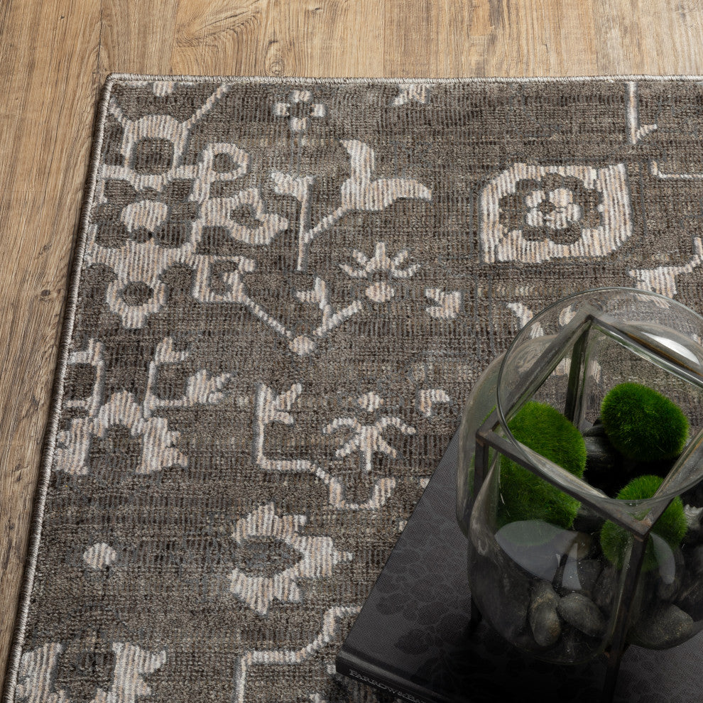 Iris Two-Tone Oriental Grey/ Light Grey Area Rug Runner