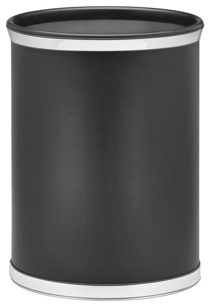 Kraftware Sophisticates Oval Wastebasket, Black With Polished Chrome