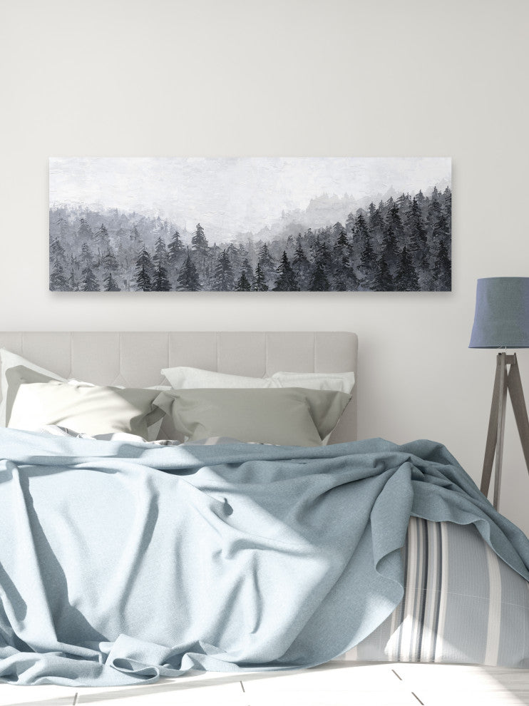 "Winter Pine Trees" Painting Print on Wrapped Canvas, 45x15