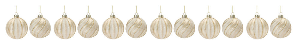 Ribbed Glitter Glass Ball Ornament, 12-Piece Set