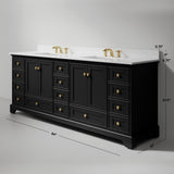 Audrey Vanity Set, Black Onyx, 84", Gold Hardware, White Quartz Top