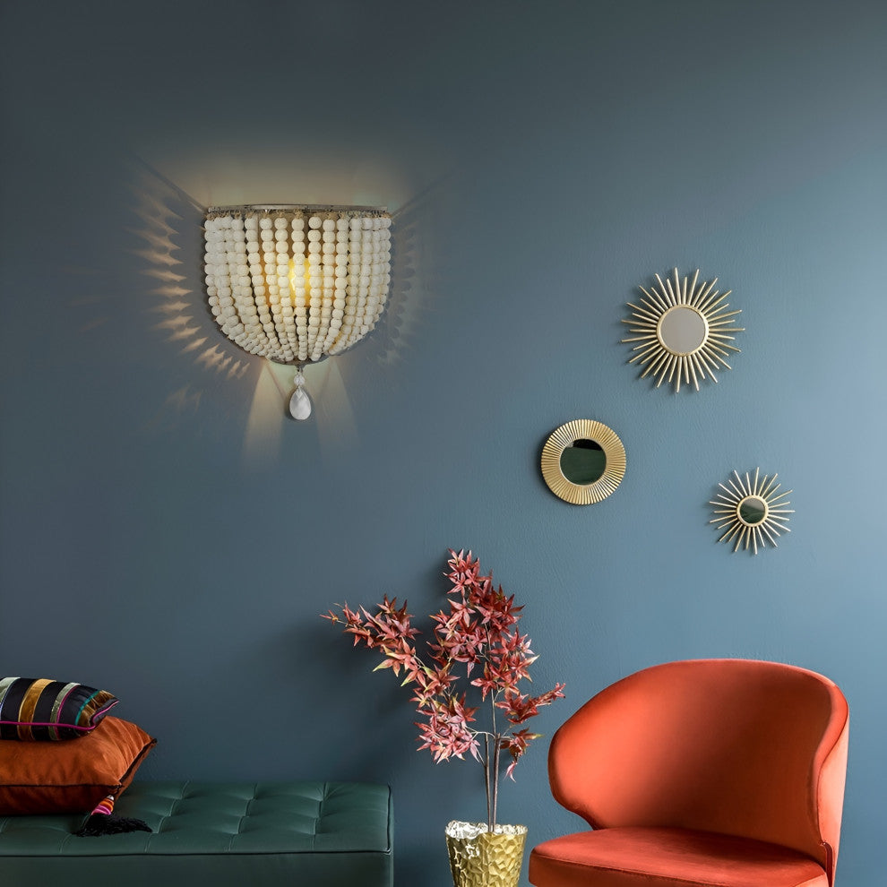 Donostia | Retro Blue/White Wooden Bead Wall Lamp, White