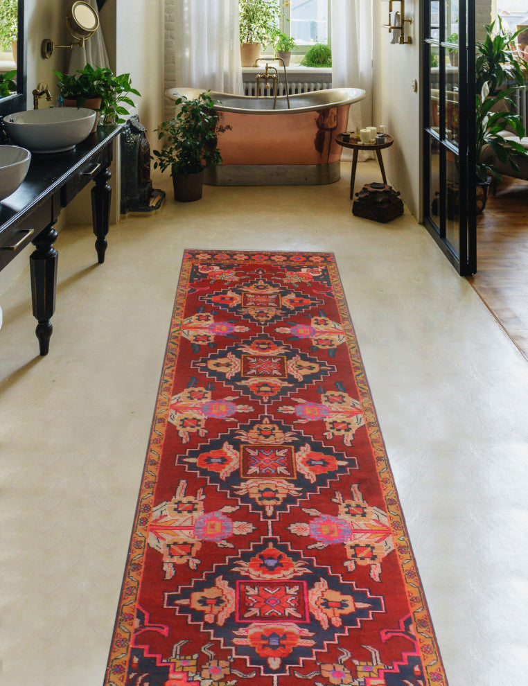 Fine Vintage Distressed Ameer Red/Charcoal Runner, 2'11x11'10
