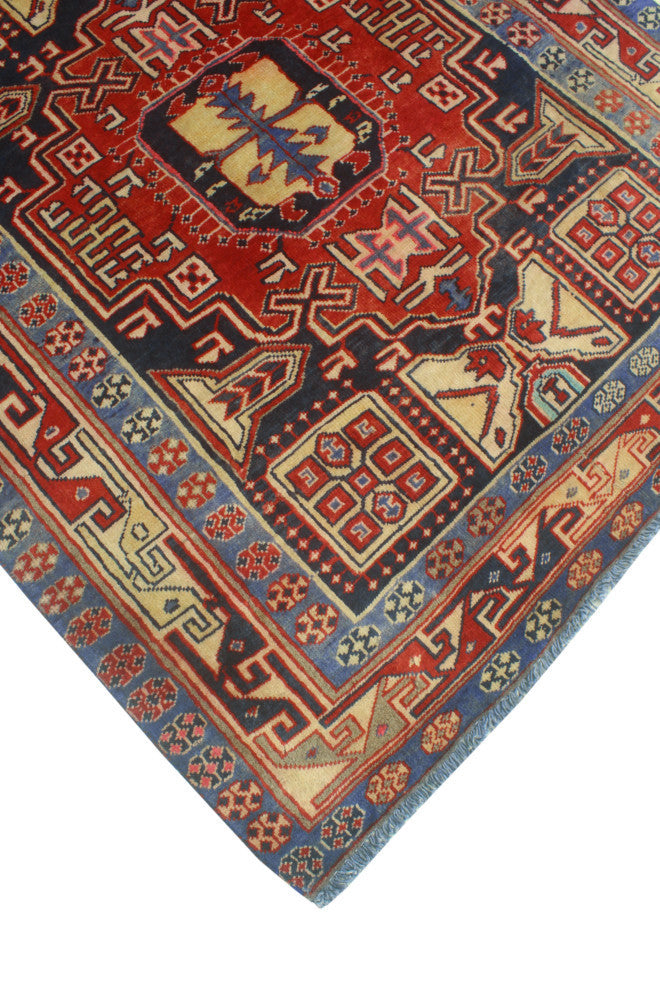 Fine Vintage Distressed Colys Navy/Red Runner, 3'10x10'4