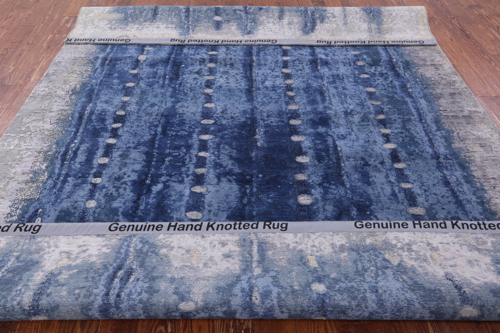 Abstract Hand-Knotted Wool and Silk Rug 7' 10" X 10' 1" Q9054