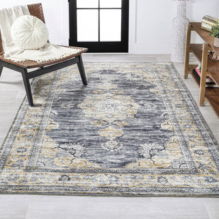 Bausch Distressed Chenille Washable Dark Gray/Yellow 4 ft. x 6 ft. Area Rug