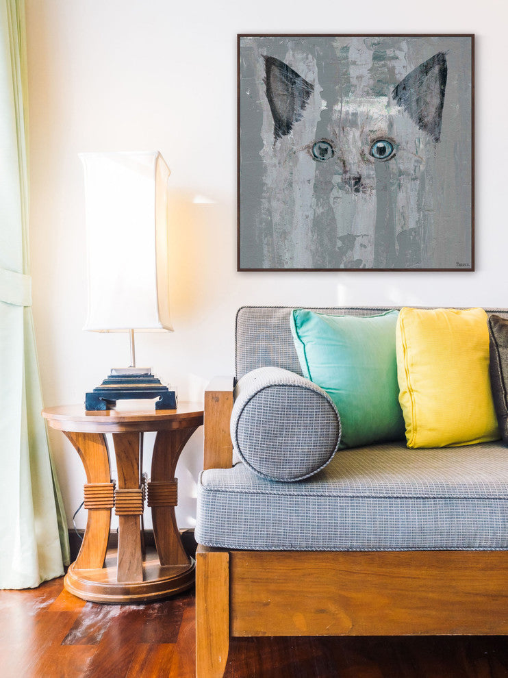 "Blue Eyed Cat" Floater Framed Painting Print on Canvas, 20"x20"