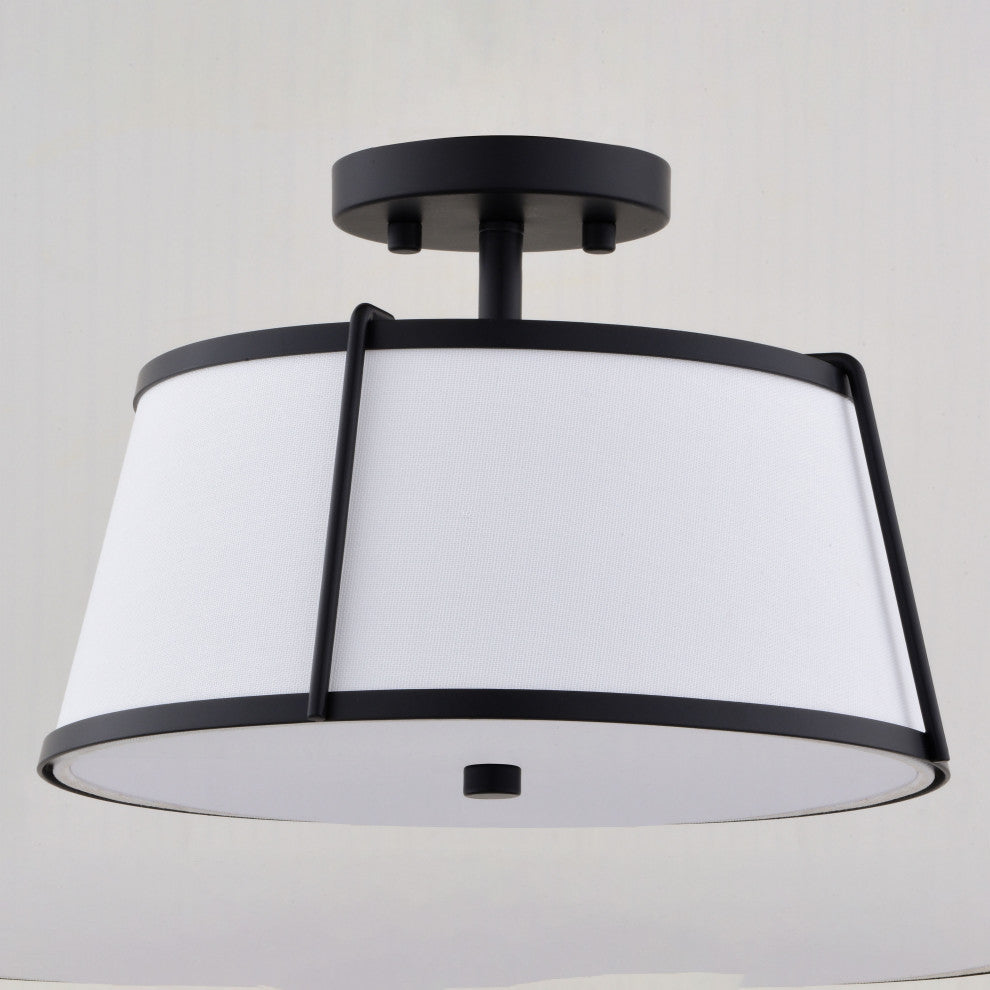 Marion 2-Light Gold Mid-Century Modern Drum Semi Flush Mount Ceiling Fixture, Matte Black
