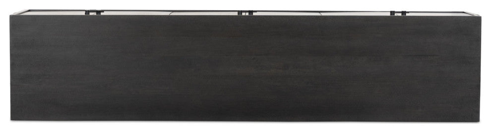 Reza Media Console Worn Black Parawood, Gunmetal Black, Worn Black Acacia