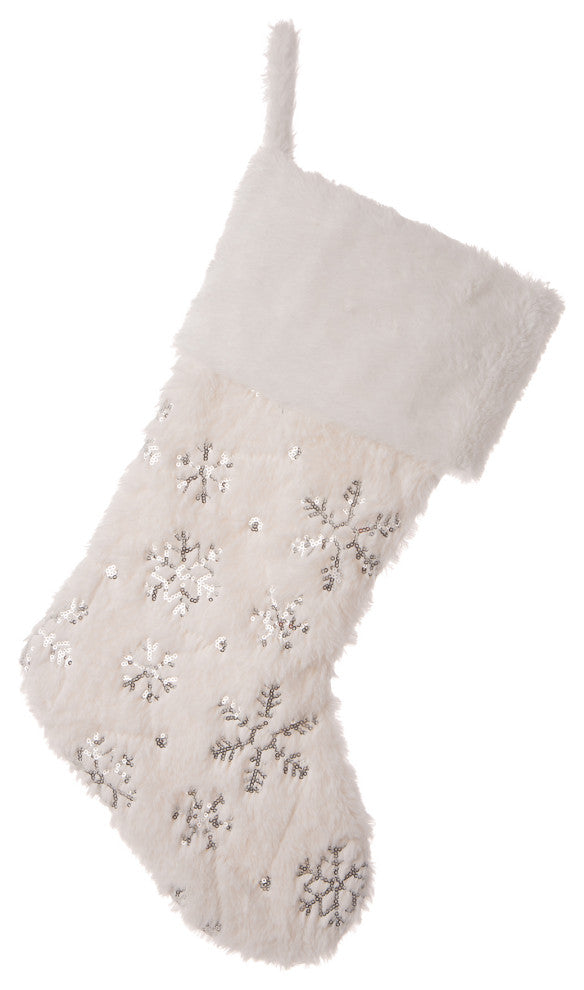 2-Pack 21"L White Plush With Snowflake Christmas Stocking