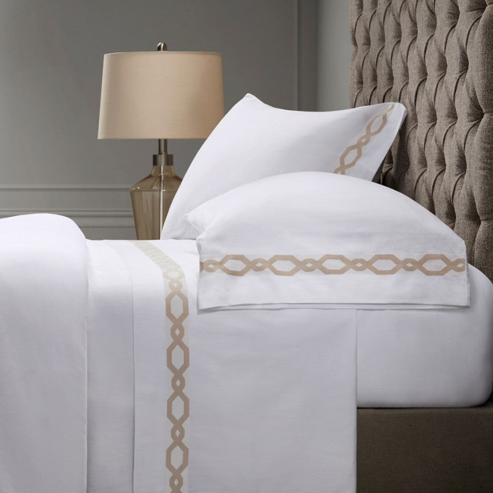 Croscill Signature Hem Sateen Weave 300TC Cotton Sheet Set, Taupe, King