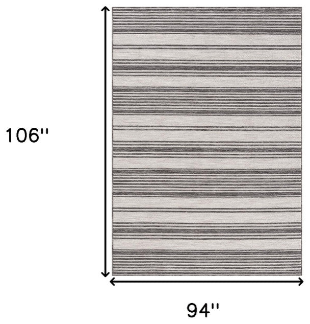 8' X 9' Gray And Ivory Striped Indoor Outdoor Area Rug
