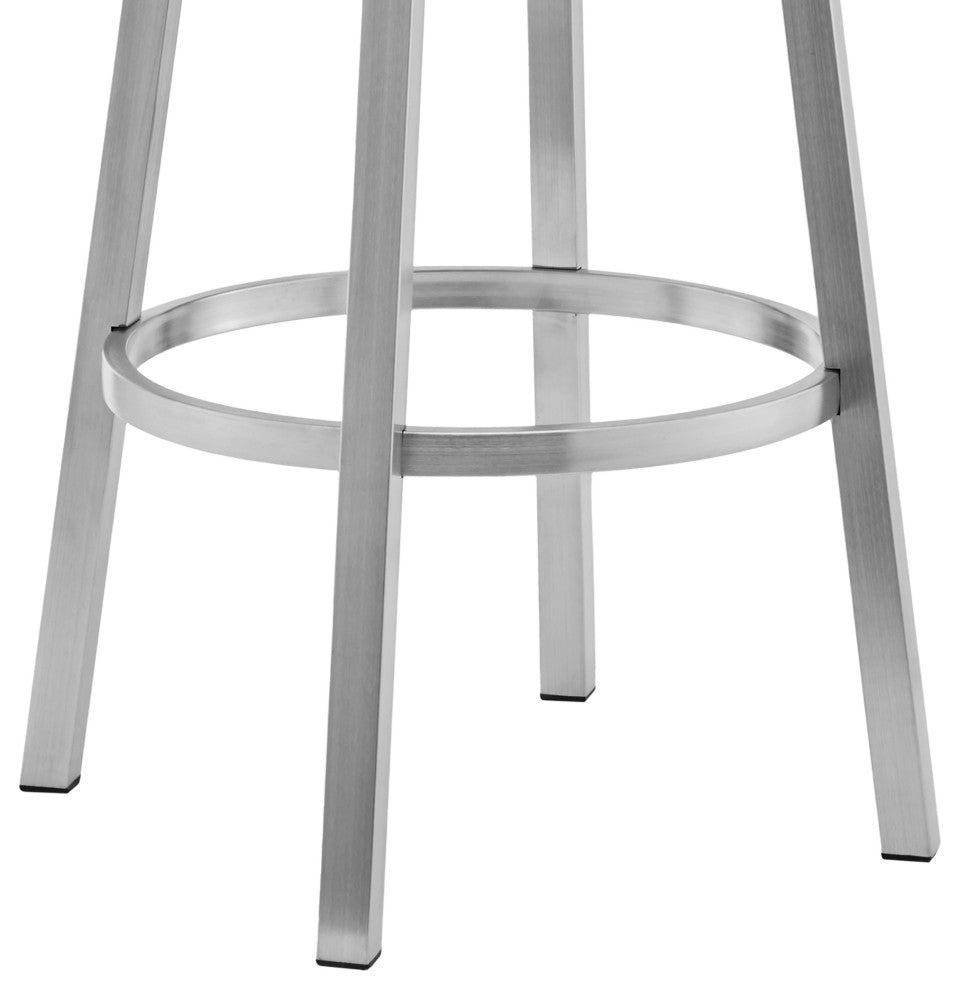 Cohen Swivel Bar Stool, Faux Leather, Brushed Stainless Steel and White, 26"