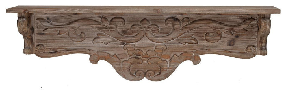 Charming Carved Floral Scroll Wooden Wall Shelf